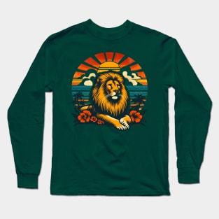 Majestic Lion Sunset Retreat - Tropical Paradise Long Sleeve T-Shirt